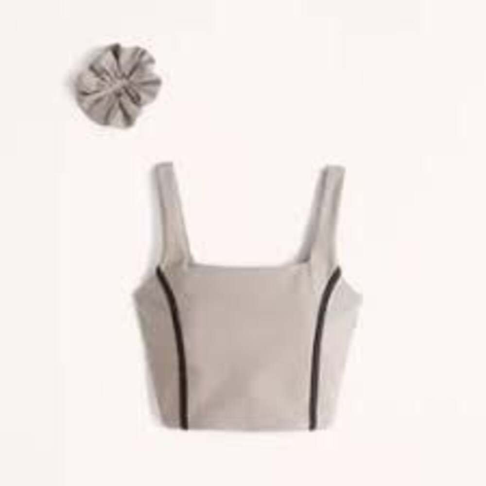 YPB Your Personal Best Activewear Crop Tank Top Medium Grey with Black Piping